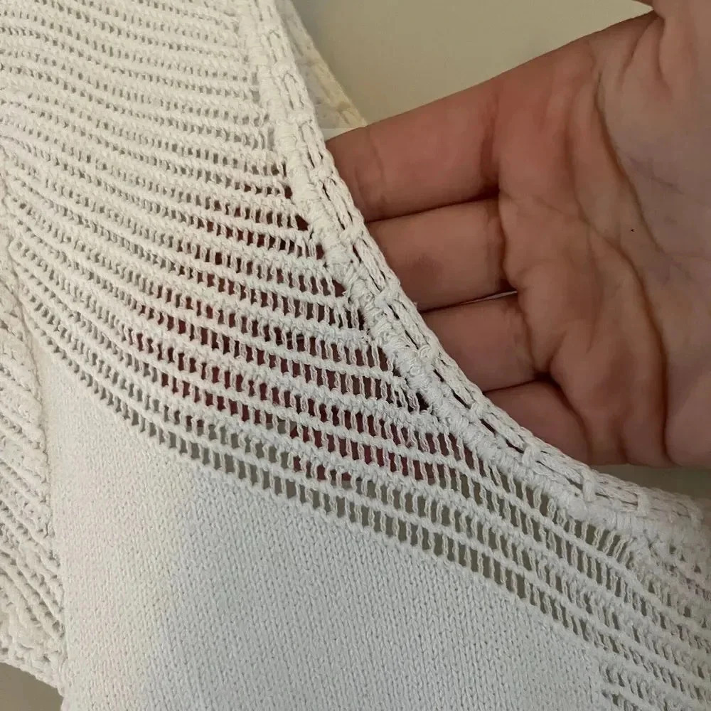 JH Collectibles Women White Blouse Large Crochet Knit Minimalist Capsule Classic - Picture 7 of 9